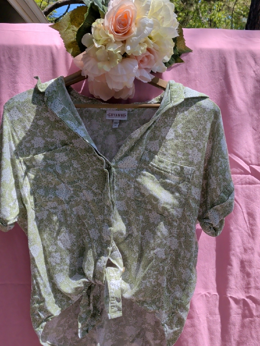 Shyanne Light Green Floral Tie-Front Blouse
